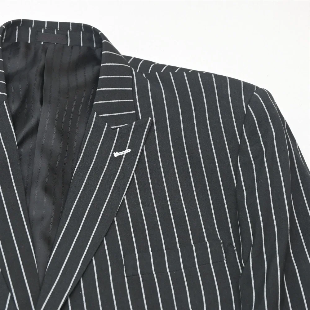 Stacy Adams 48R 40x30 Black Striped 3 Piece Vest Mens Jacket Pants Suit